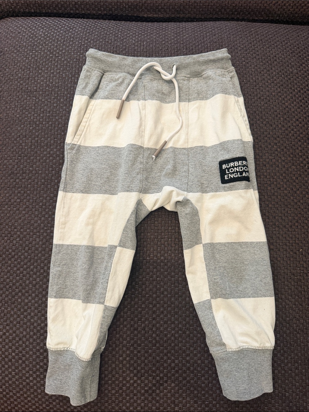 Burberry Kids Gray & Cream Striped Jogger Pants